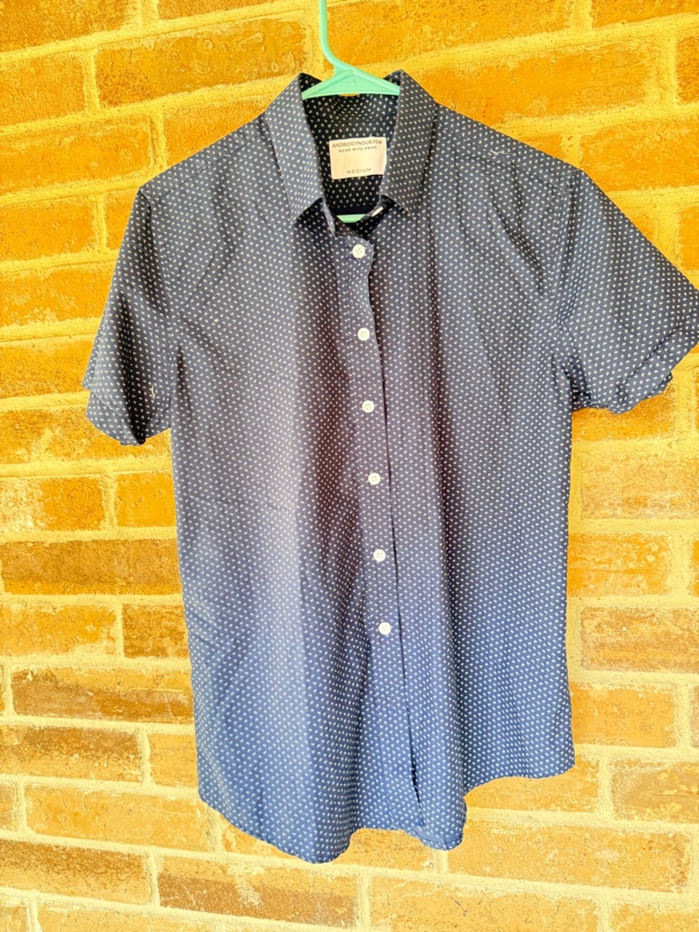Men's Short-Sleeve Navy Dot-Print Button Down Shirt
